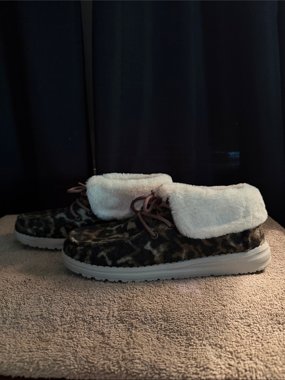 Cozy Leopard Faux-Fur Hey Dudes Lined Women’s Slip-On Boots